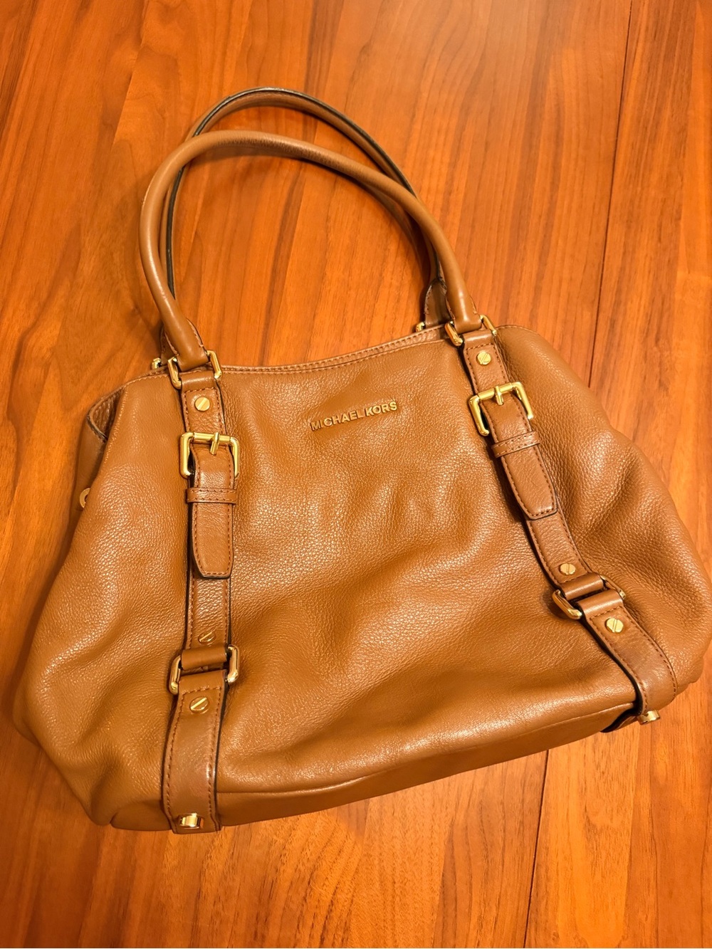 Michael Kors Cognac Pebbled Leather Shoulder Bag with Gold Hardware